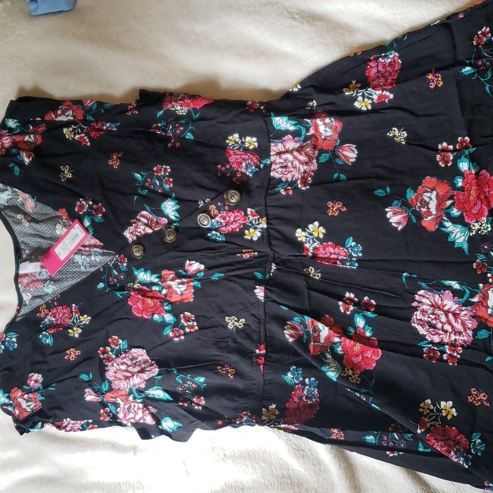 Xhilaration XL Black Floral Button Romper XLT